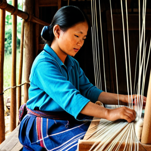 **Prompt 1: Laotian Textile Weaver**
    A focused portrait of a professional Laotian female artisan, fully clothed in modest, traditional attire, meticulously weaving vibrant silk and cotton threads on a traditional wooden loom. Her hands are precisely working the intricate geometric patterns, with soft natural light illuminating the delicate craftsmanship. The background shows a traditional, simple workshop setting, surrounded by colorful spools of yarn and partially finished textiles, conveying dedication and cultural preservation. perfect anatomy, correct proportions, natural pose, well-formed hands, proper finger count, natural body proportions, professional photography, high detail, sharp focus, safe for work, appropriate content, fully clothed, modest, family-friendly.