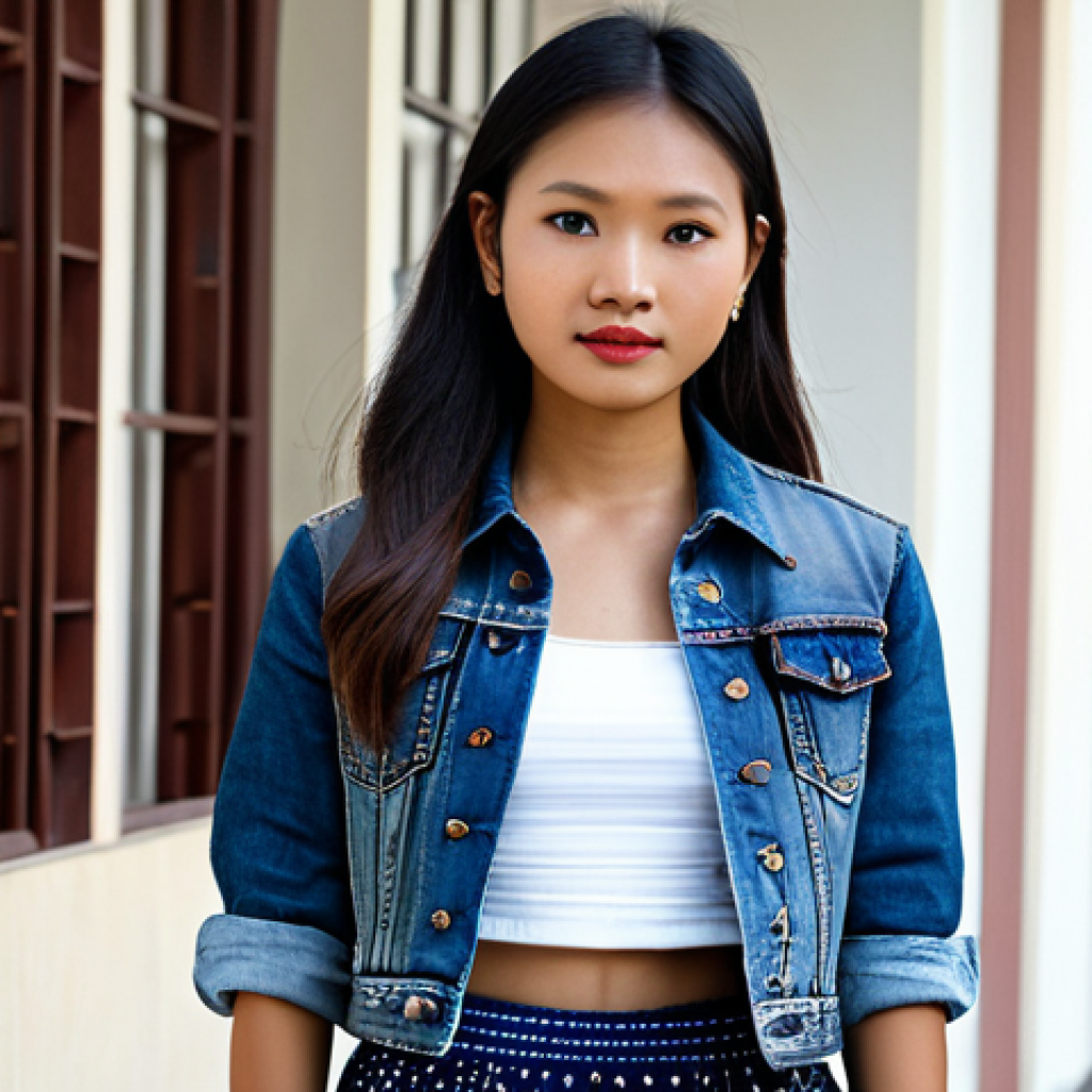 라오스와 서양 문화 융합 - Fashion Fusion**

A young Laotian woman in Vientiane, wearing a traditional silk skirt paired with a...