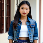 라오스와 서양 문화 융합 - Fashion Fusion**

A young Laotian woman in Vientiane, wearing a traditional silk skirt paired with a...