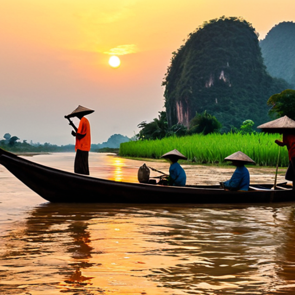 라오스 메콩강 크루즈 비교 - **

"Scenic Mekong River sunset cruise in Laos, featuring traditional longtail boats, vibrant orange...