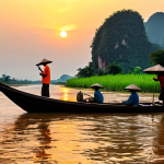 라오스 메콩강 크루즈 비교 - **

"Scenic Mekong River sunset cruise in Laos, featuring traditional longtail boats, vibrant orange...