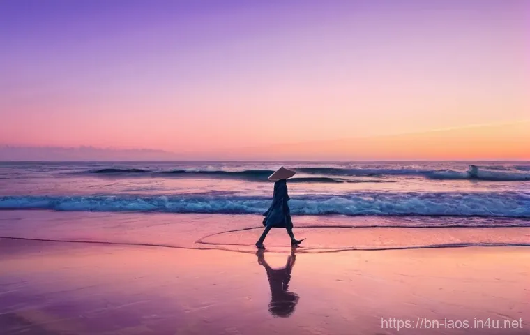 라오스 전통 의례 - **Prompt 1: "A serene, sun-drenched beach at golden hour, with soft, rolling waves gently lapping at...