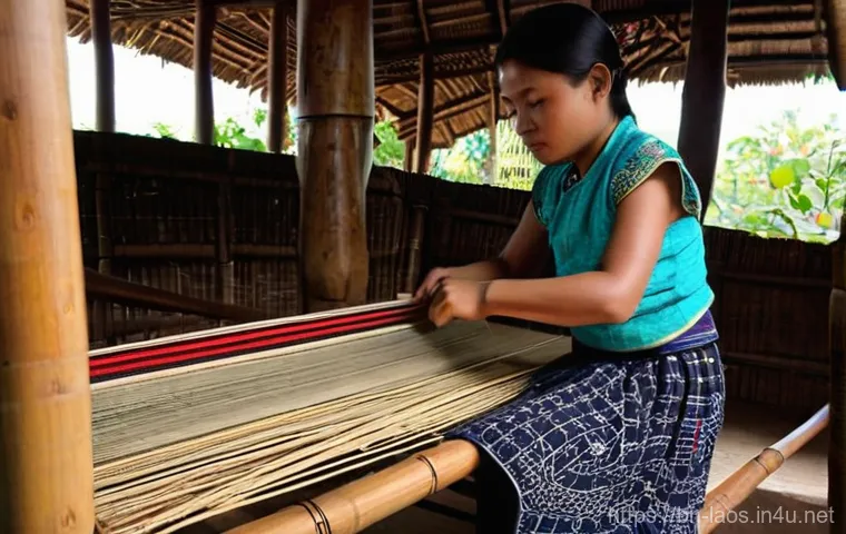 라오스 소박한 마을 생활 - **"Morning Serenity in a Laotian Village"**
    A wide shot capturing the peaceful dawn in a traditi...