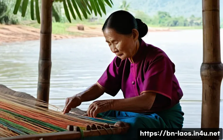 라오스 미술관과 갤러리 - **Prompt 1: Luang Prabang Silk Weaver by the River**
    A realistic, high-definition image capturin...