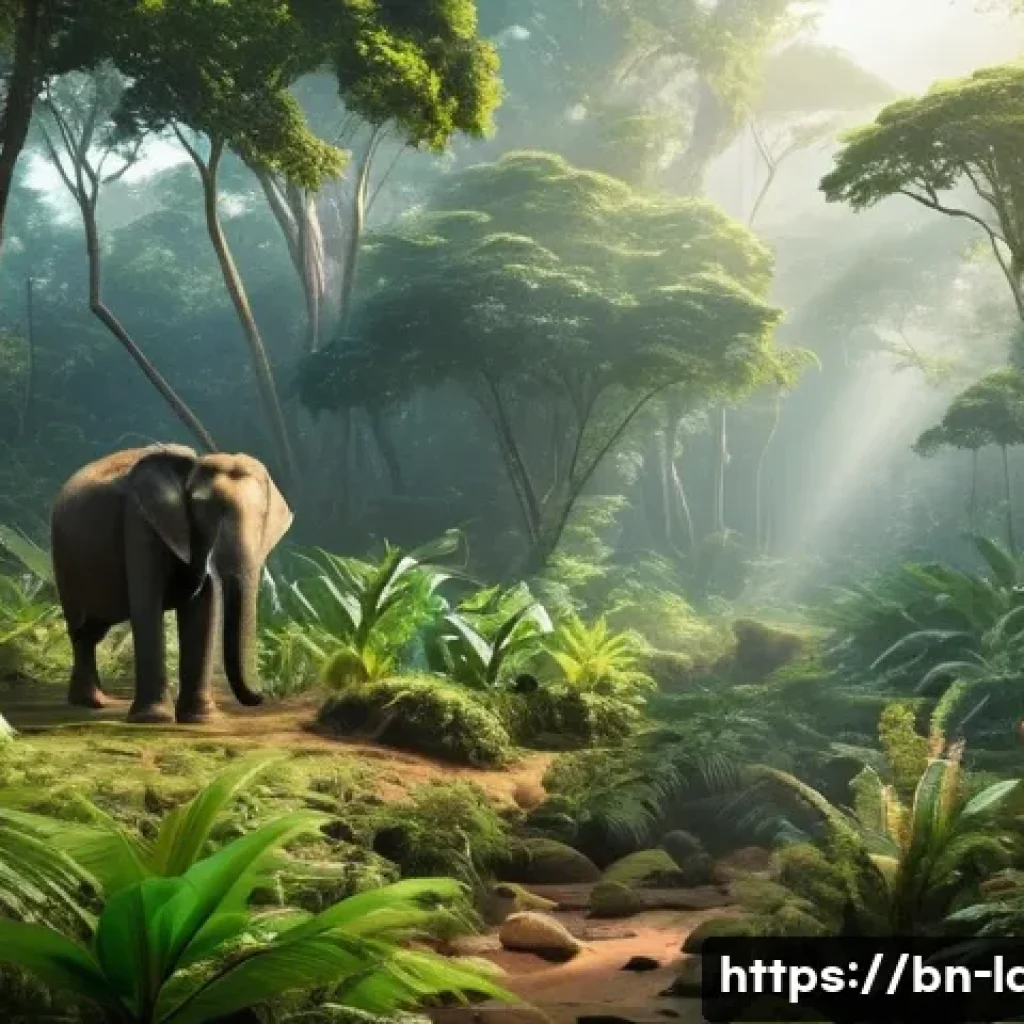 라오스 열대 우림 - A vibrant tropical rainforest scene in Laos showcasing a diverse array of rare and endangered wildli...